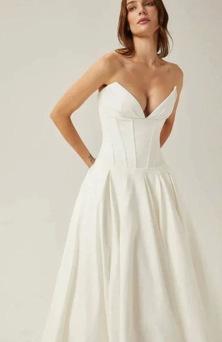 Women's Strapless Sweetheart Corset Flared Midi Dress
