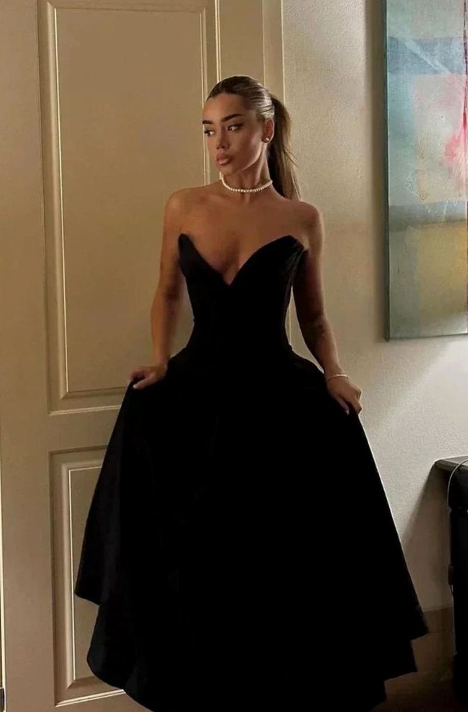 Women's Strapless Sweetheart Corset Flared Midi Dress