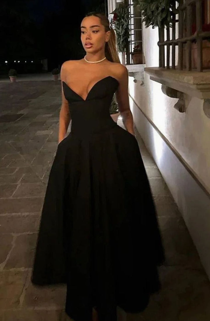 Women's Strapless Sweetheart Corset Flared Midi Dress
