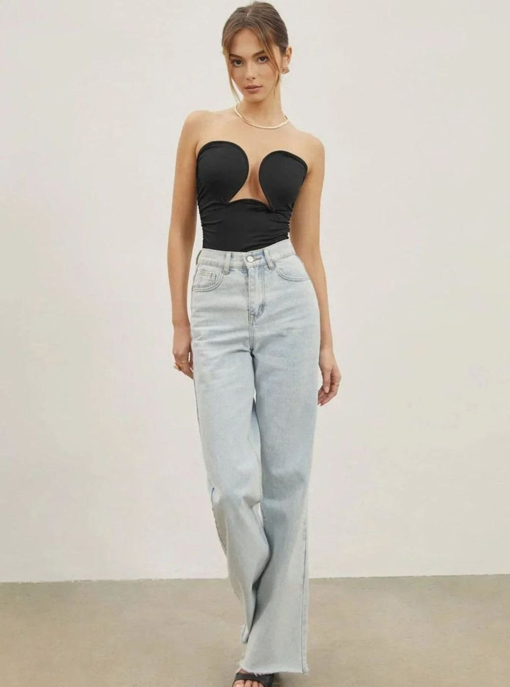 Women's Strapless Sweetheart Ruched Cut-Out Bustier Top