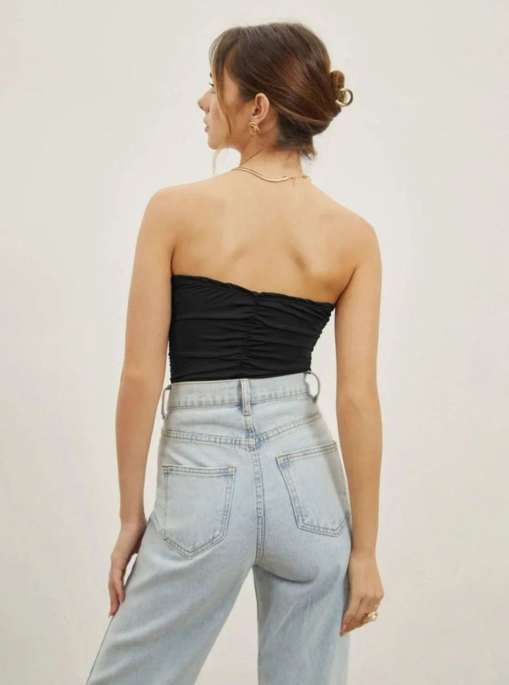 Women's Strapless Sweetheart Ruched Cut-Out Bustier Top