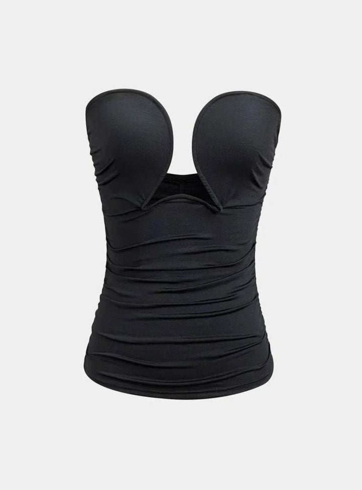 Women's Strapless Sweetheart Ruched Cut-Out Bustier Top