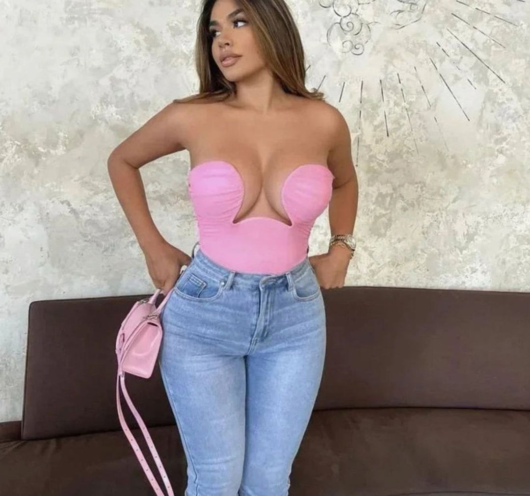 Women's Strapless Wavy Cutout Structured Bustier Top