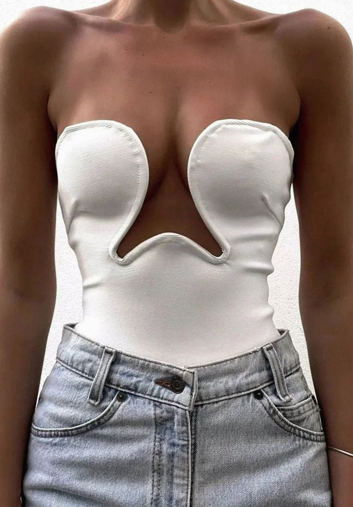 Women's Strapless Wavy Cutout Structured Bustier Top