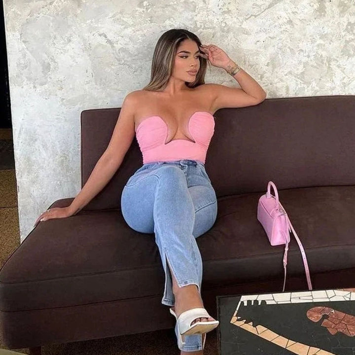 Women's Strapless Wavy Cutout Structured Bustier Top