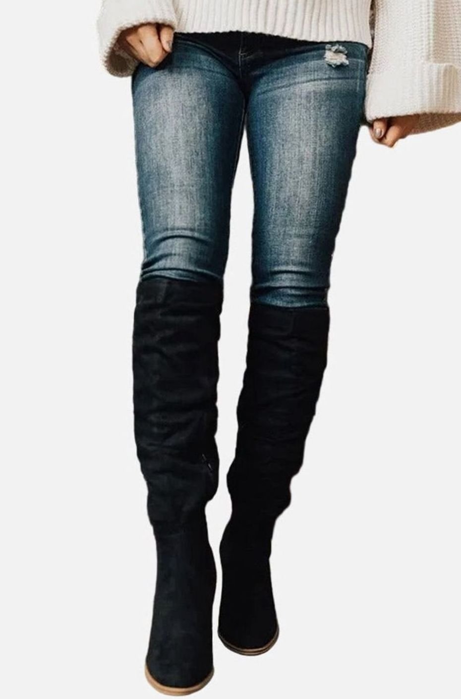 Women's Stretch Knee-High Block-Heel Side-Zip Boots