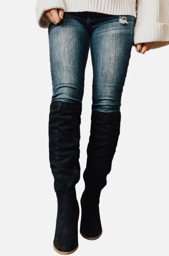 Women's Stretch Knee-High Block-Heel Side-Zip Boots