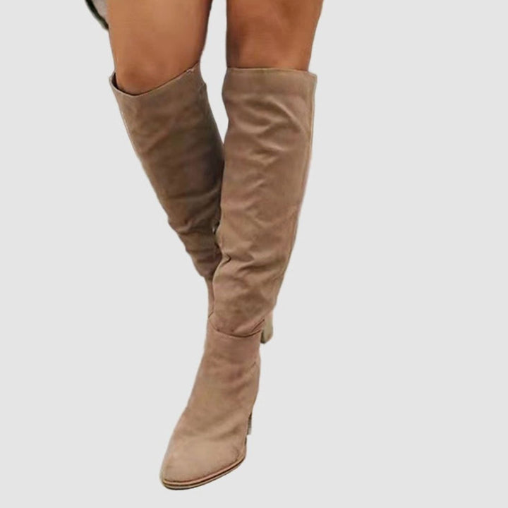 Women's Stretch Knee-High Block-Heel Side-Zip Boots