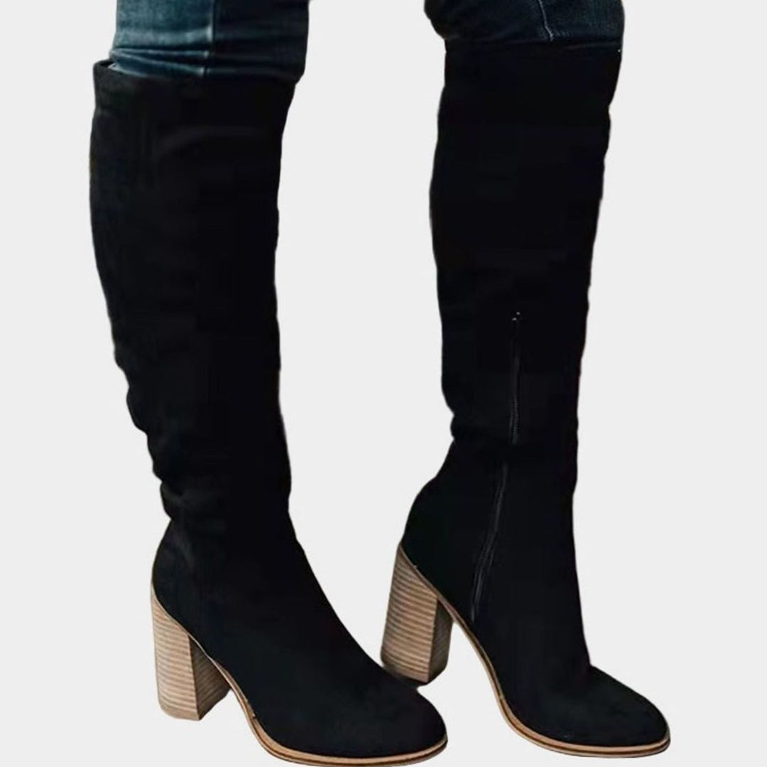 Women's Stretch Knee-High Block-Heel Side-Zip Boots