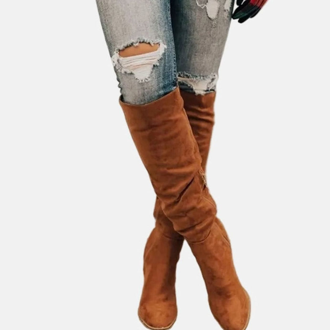 Women's Stretch Knee-High Block-Heel Side-Zip Boots