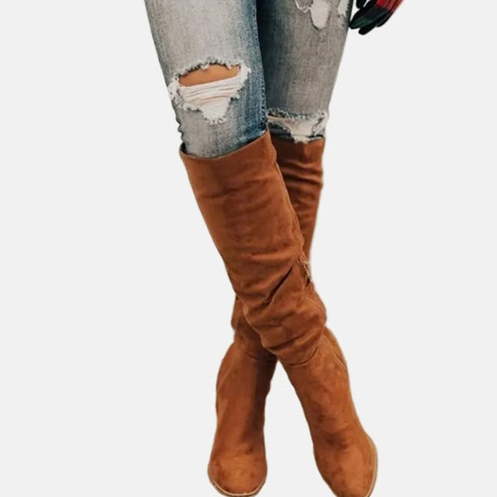 Women's Stretch Knee-High Block-Heel Side-Zip Boots