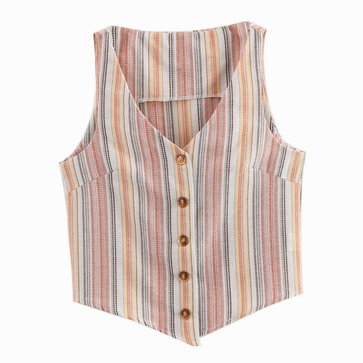 Women's Striped Button-Front Sleeveless Cropped Waistcoat, Multicolour - Shown Colour