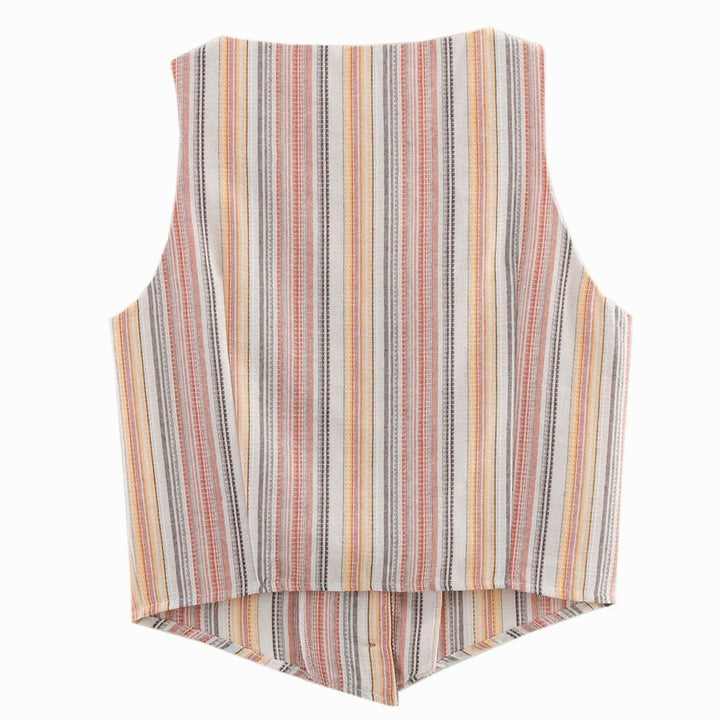 Women's Striped Button-Front Sleeveless Cropped Waistcoat, Multicolour