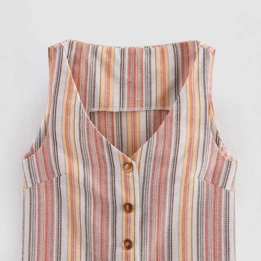 Women's Striped Button-Front Sleeveless Cropped Waistcoat, Multicolour