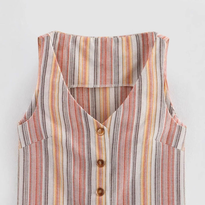 Women's Striped Button-Front Sleeveless Cropped Waistcoat, Multicolour
