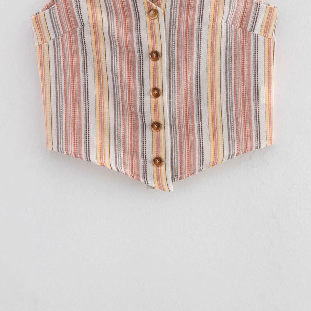 Women's Striped Button-Front Sleeveless Cropped Waistcoat, Multicolour