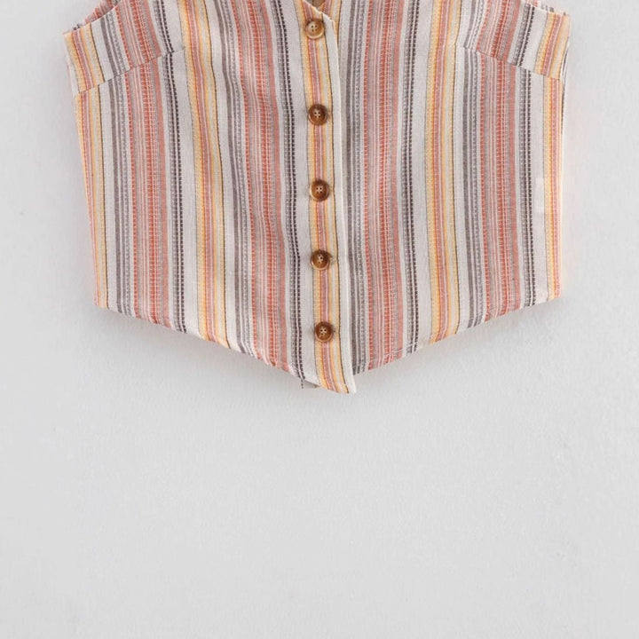 Women's Striped Button-Front Sleeveless Cropped Waistcoat, Multicolour