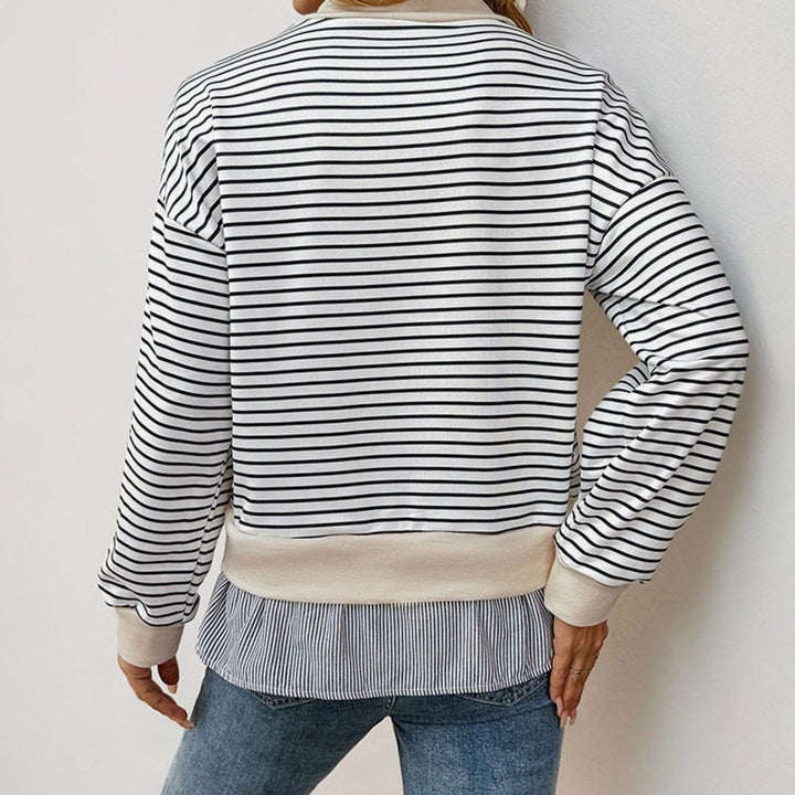 Women's Striped Mock-Neck Ruffle-Hem Layered Sweatshirt