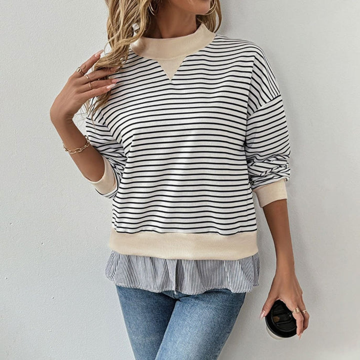 Women's Striped Mock-Neck Ruffle-Hem Layered Sweatshirt