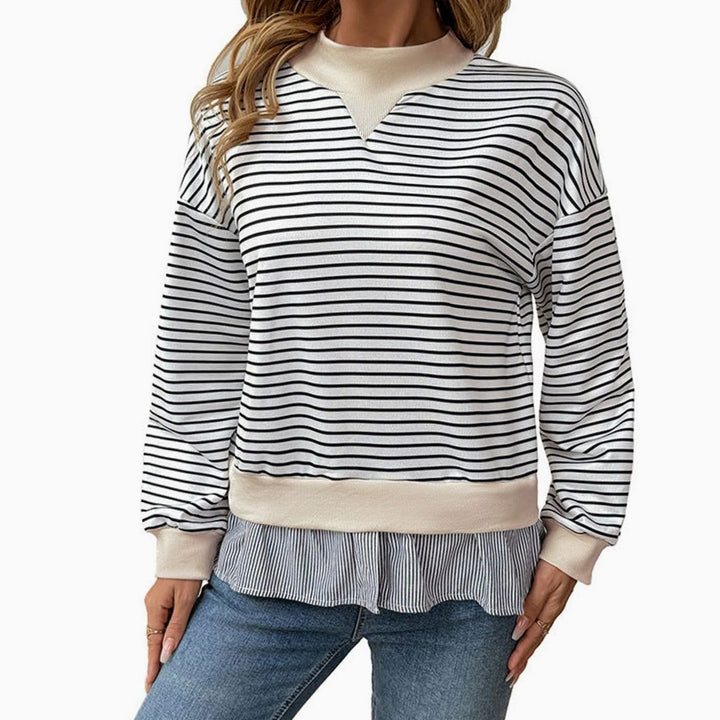 Women's Striped Mock-Neck Ruffle-Hem Layered Sweatshirt