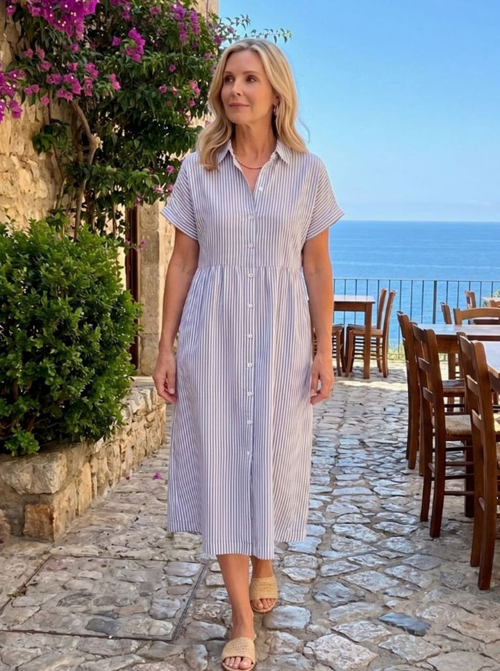 Women's Striped Relaxed-Fit Button-Front Midi Shirtdress