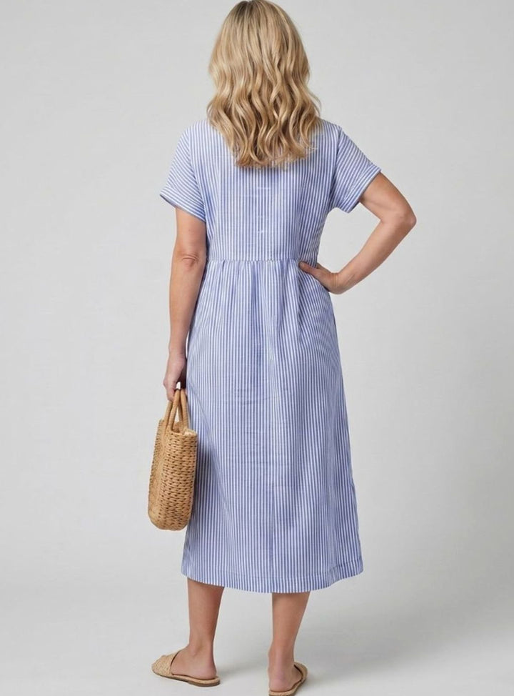 Women's Striped Relaxed-Fit Button-Front Midi Shirtdress