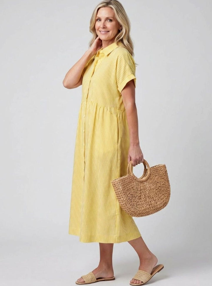 Women's Striped Relaxed-Fit Button-Front Midi Shirtdress