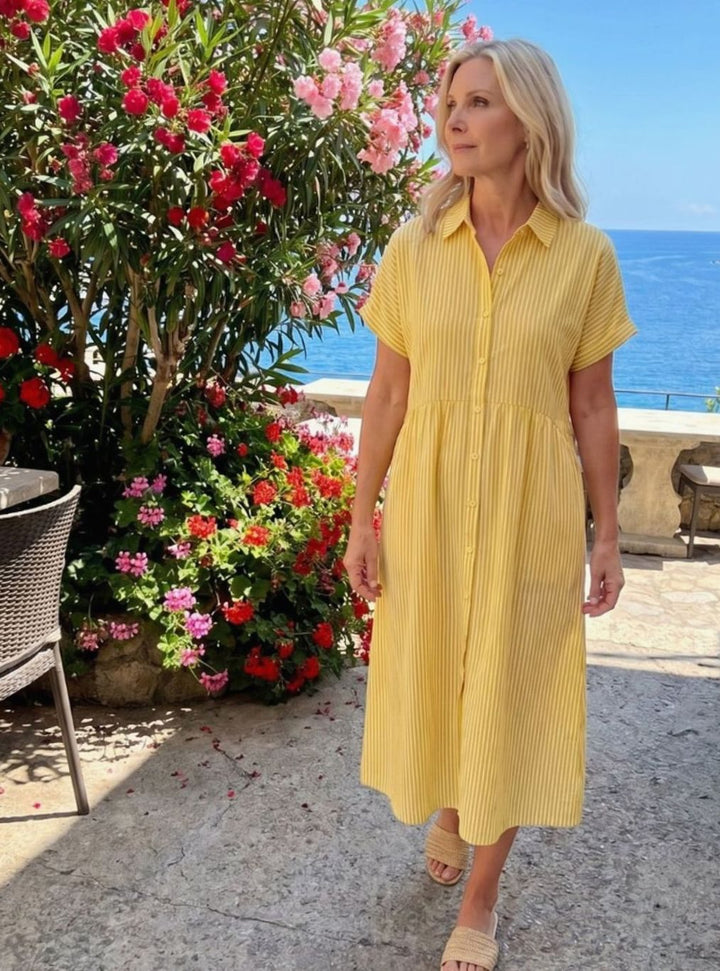 Women's Striped Relaxed-Fit Button-Front Midi Shirtdress