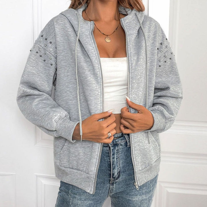 Women's Studded Sleeve Full-Zip Relaxed Hoodie