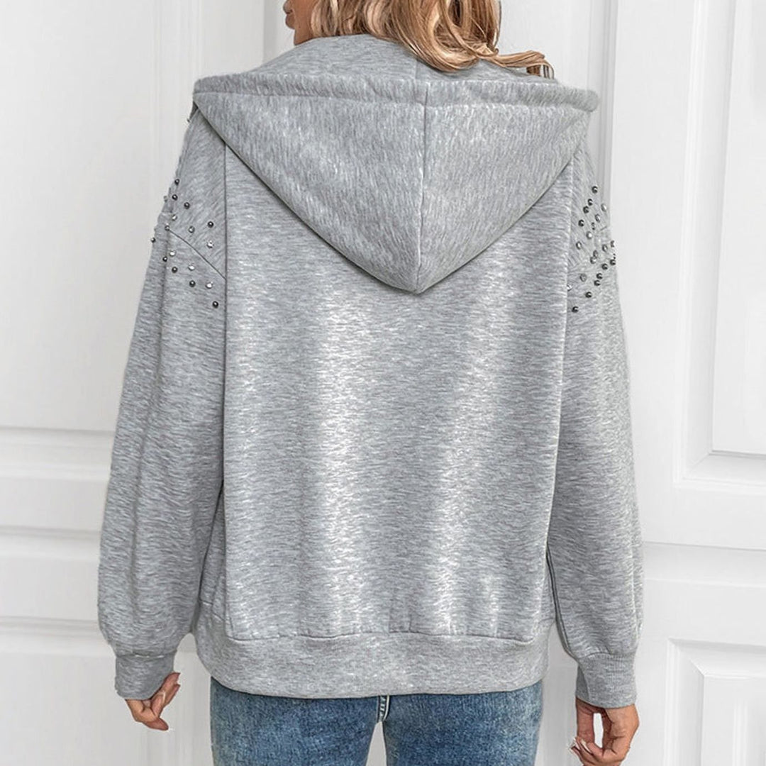 Women's Studded Sleeve Full-Zip Relaxed Hoodie