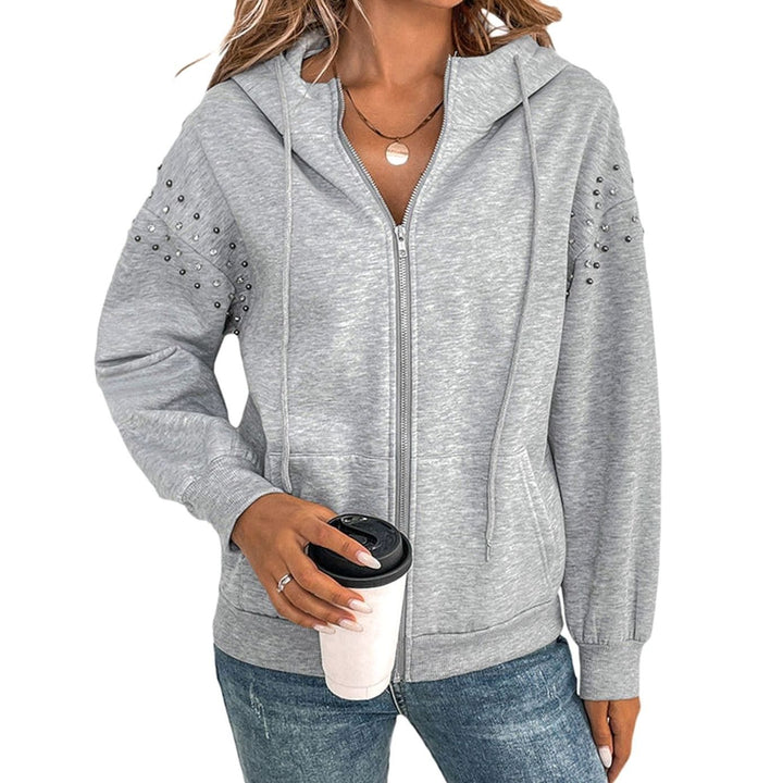 Women's Studded Sleeve Full-Zip Relaxed Hoodie