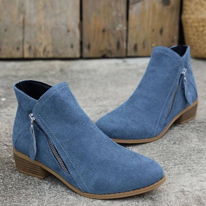 Women's Suede Block Heel Ankle Boots Side Zip