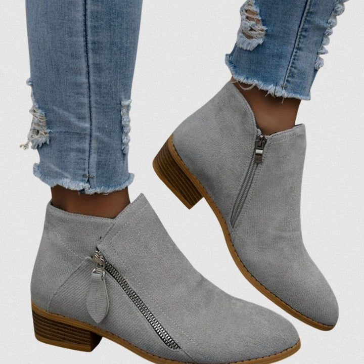 Women's Suede Block Heel Ankle Boots Side Zip