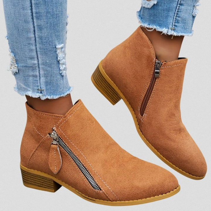 Women's Suede Block Heel Ankle Boots Side Zip