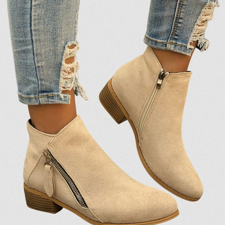 Women's Suede Block Heel Ankle Boots Side Zip