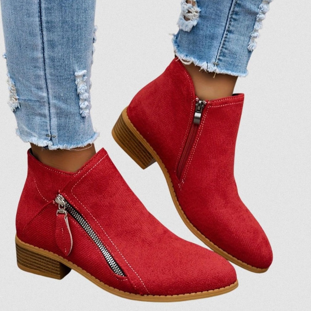 Women's Suede Block Heel Ankle Boots Side Zip
