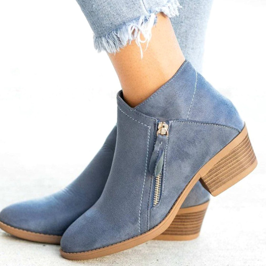 Women's Suede Block-Heel Side-Zip Ankle Boots - Blue