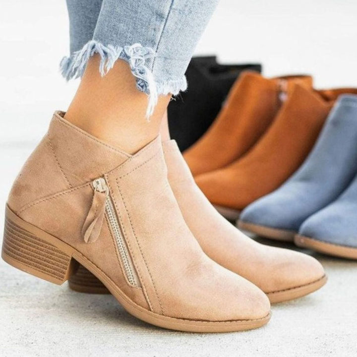 Women's Suede Block-Heel Side-Zip Ankle Boots
