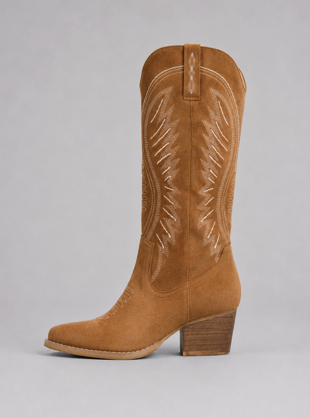 Women's Suede Cowboy Boots Block Heel Western Knee-High