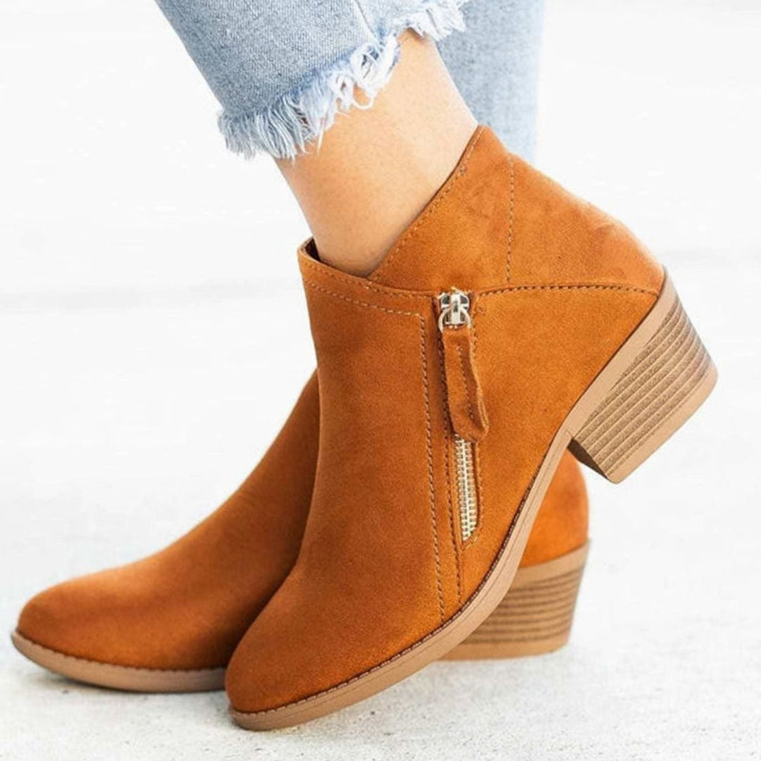 Women's Suede-Effect Block-Heel Side-Zip Ankle Boots