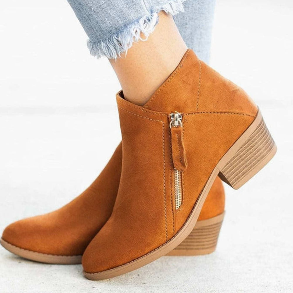 Women's Suede-Effect Block-Heel Side-Zip Ankle Boots