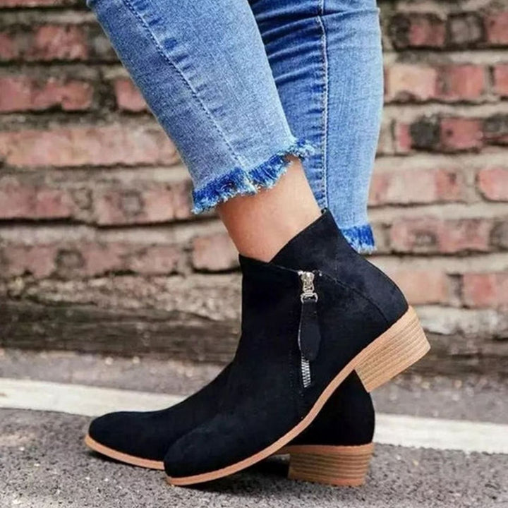 Women's Suede-Effect Block-Heel Side-Zip Ankle Boots