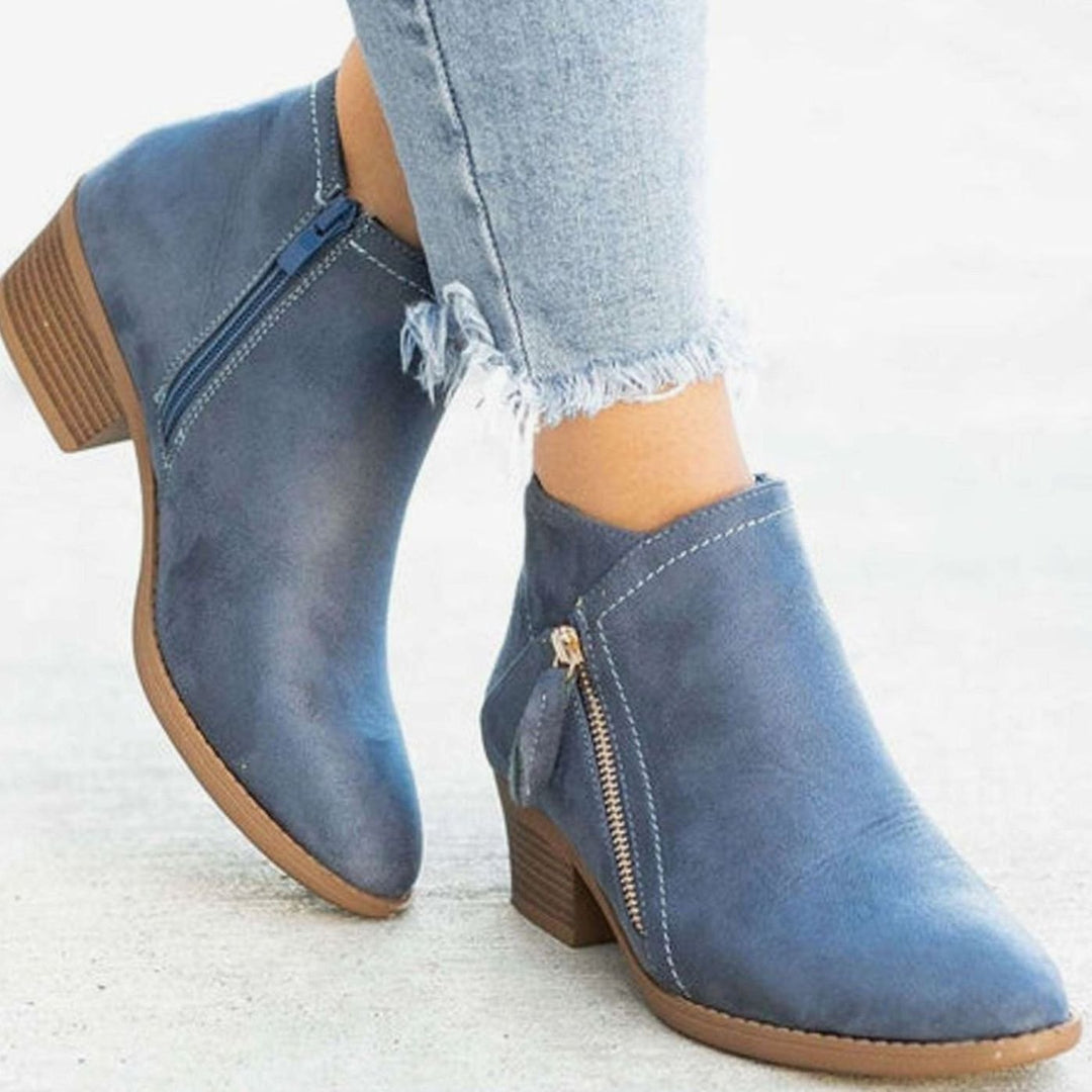 Women's Suede-Effect Block-Heel Side-Zip Ankle Boots