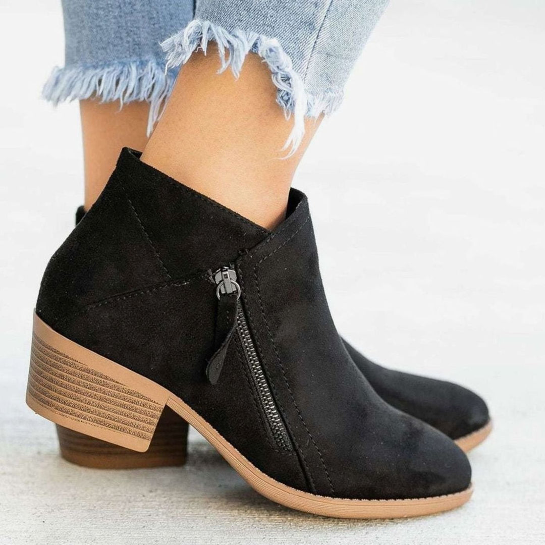 Women's Suede-Effect Block-Heel Side-Zip Ankle Boots