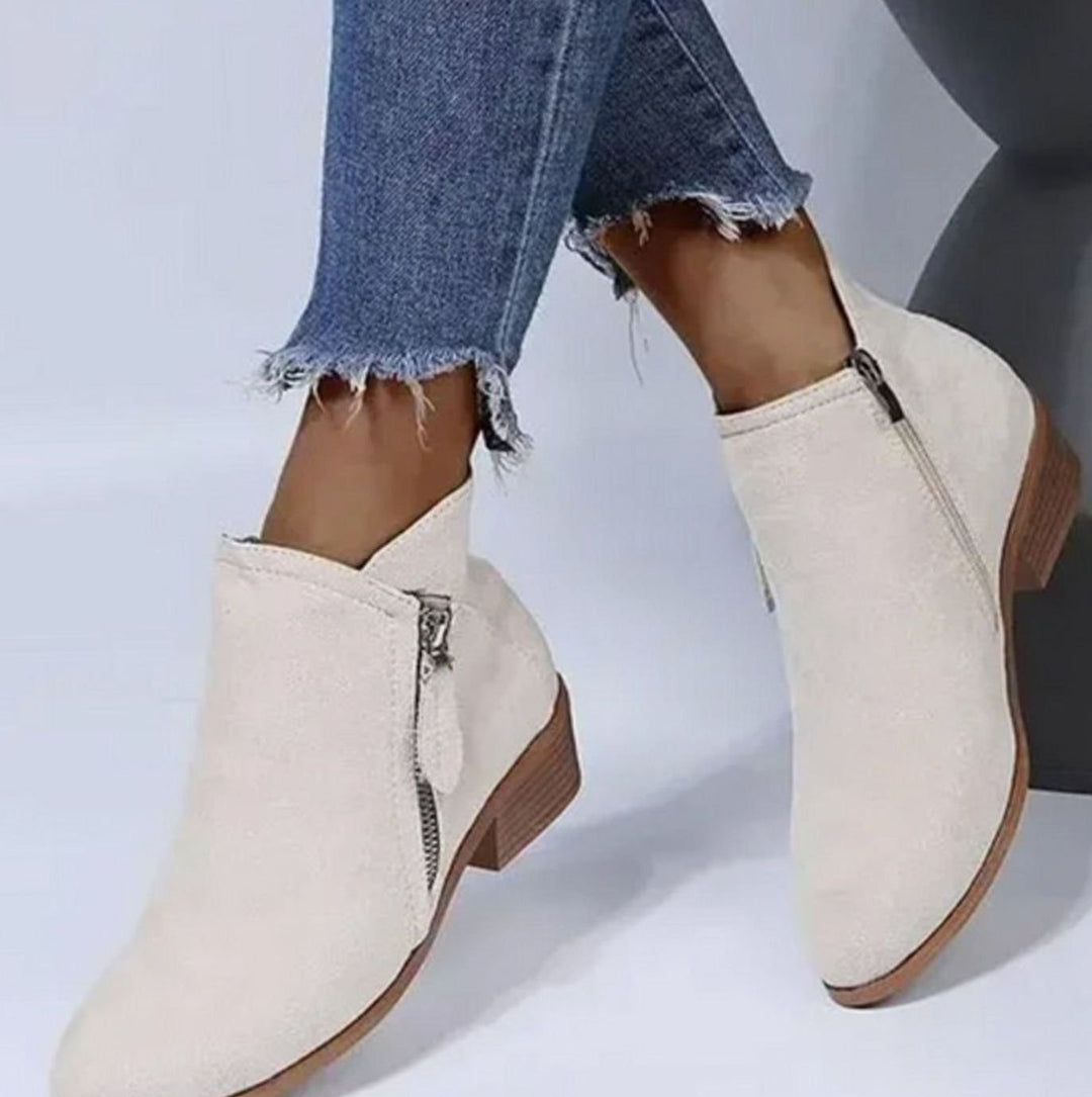 Women's Suede-Effect Block-Heel Side-Zip Ankle Boots