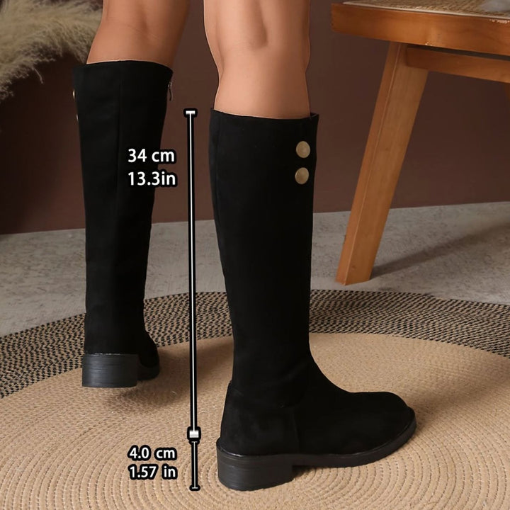 Women's Suede-Effect Knee-High Block-Heel Slip-On Boots