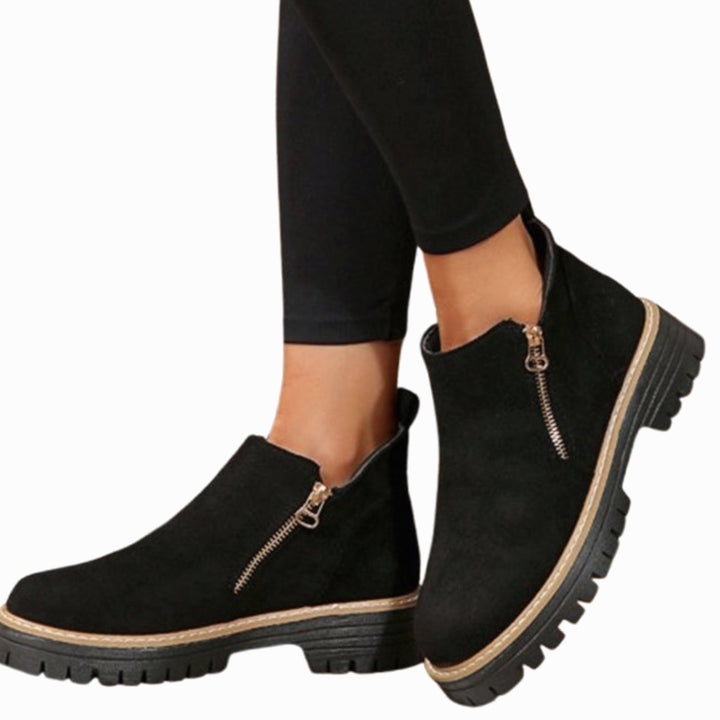 Women's Suede-Effect Platform Ankle Boots Side Zip Chunky Sole