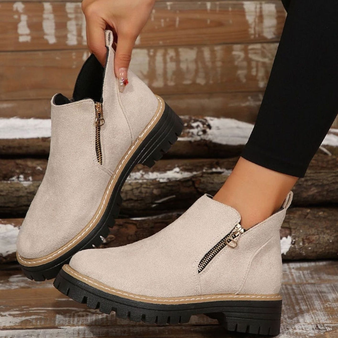 Women's Suede-Effect Platform Ankle Boots Side Zip Chunky Sole