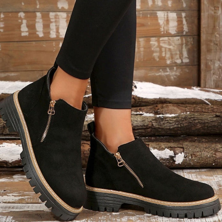 Women's Suede-Effect Platform Ankle Boots Side Zip Chunky Sole