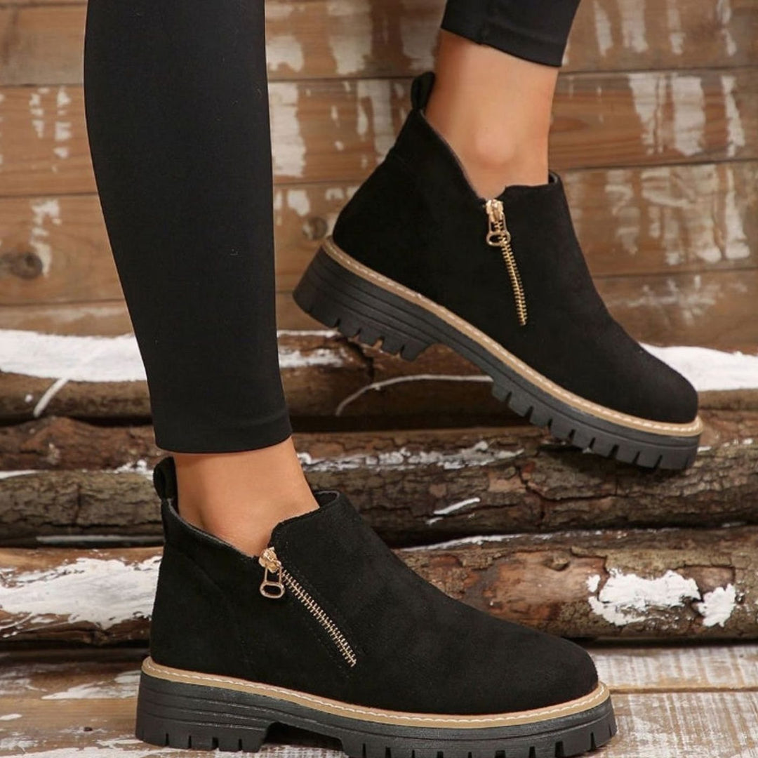 Women's Suede-Effect Platform Ankle Boots Side Zip Chunky Sole